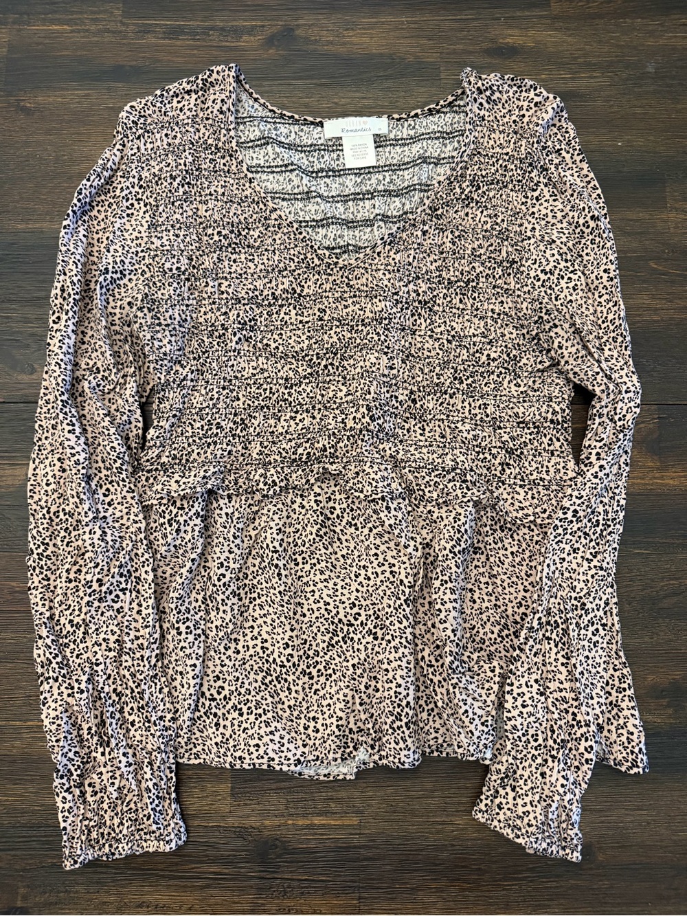 Caslon Blush and Black Leopard Smocked Long Sleeve Top